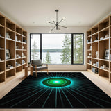 Neon Teal Burst Geometric Area Rug