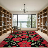 Red Red Poinsettia Floral Area Rug
