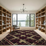 Gold Maroon Geometric Lattice Area Rug