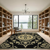 Opulent Black Gold Persian Medallion Rug