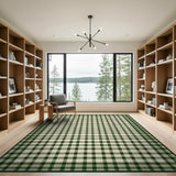 Green Gingham Check Farmhouse Area Rug