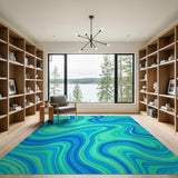 Swirling Blue Teal Abstract Blue and Teal Area Rug