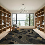 Midnight Gold Wave Abstract Area Rug