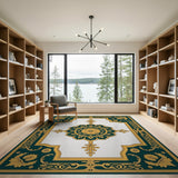 Ornate Gold Emerald Medallion Persian Rug