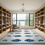Stylized Blue Striped Fish Area Rug