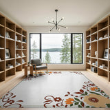 Peach Orange Floral Border Area Rug