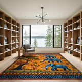 Vibrant Blue Elephant Savanna Tribal Rug