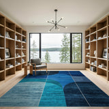 Blue and Teal Blue Teal Curved Geometric Area Rug
