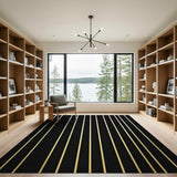 Bold Black Gold Vertical Stripe Area Rug