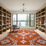 Burnt Orange Floral Damask Area Rug