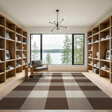Brown Tan Checkered Plaid Farmhouse Rug