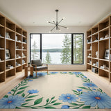 Blue Daisy Floral Border Area Rug