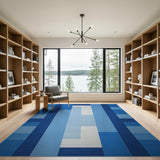 Contemporary Blue Block Geometric Area Rug