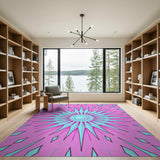 Vibrant Pink Teal Starburst Geometric Area Rug
