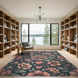 Blush Peony Floral Hearts Vintage Area Rug