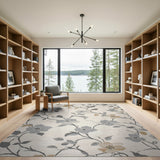 ODIKA Vintage Gray and Tan Floral Washable Area Rug - Low Pile Non-Slip & Pet Friendly