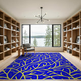 Vibrant Yellow Branches on Navy Blue Area Rug