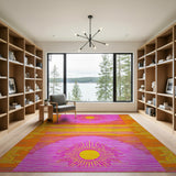Vibrant Pink Orange Sunburst Geometric Area Rug