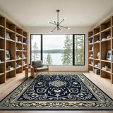 Navy Blue Persian Floral Traditional Persian Area Rug