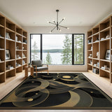 Geometric Modern Gold Black Geometric Abstract Area Rug
