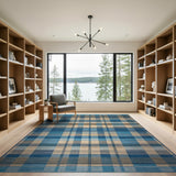 Blue Plaid Geometric Woven Area Rug