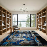 Distressed Blue Industrial Wall Area Rug