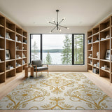 Luxurious Gold Floral Damask Area Rug