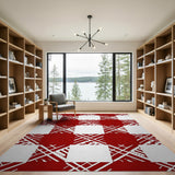 Bold Red White Checkered Geometric Area Rug
