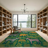 Vibrant Jungle Safari Rug with Lions Zebras Elephants