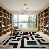 Bold Maze Geometric Area Rug Black Multi-Color