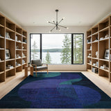 Modern Abstract Blue Teal Curve Area Rug