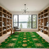 Emerald Green Gold Shamrock Area Rug