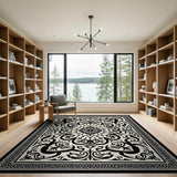 Intricate Black White Persian Mandala Area Rug