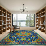 ODIKA Washable Area Rug - Traditional Bohemian Medallion Pattern, Non-Slip Low Pile, Pet & Kid Friendly