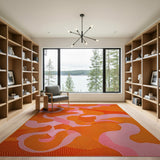Vibrant Orange Pink Wavy Abstract Area Rug