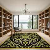 Gold and Silver Opulent Black Gold Persian Medallion Rug