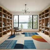 Modern Geometric Abstract Area Rug in Blues Orange