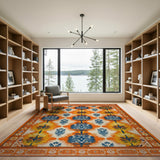 Vibrant Orange Indigo Tree Motif Persian Area Rug