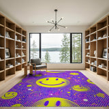 Vibrant Purple Smiley Faces Area Rug