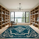 Teal Ornate Persian Medallion Rug
