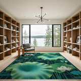 Serene Teal Lotus Pond Area Rug