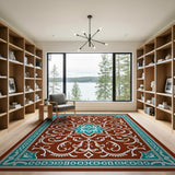 Blue and Teal Teal Medallion Traditional Persian Area Rug