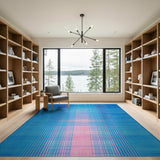 Blue-Pink Geometric Grid Area Rug