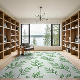 Vibrant Green Leaves Pattern Area Rug