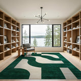 Emerald Green Ivory Geometric Abstract Area Rug