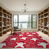 Festive Dancing Snowmen Red Area Rug