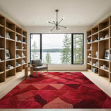 Vibrant Red Geometric Triangle Rug