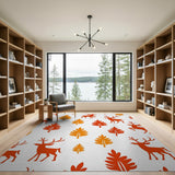 Orange Deer Autumn Leaves Silhouette Rug