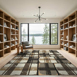 Distressed Plaid Brown Tan Area Rug