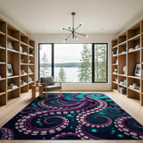 Mystical Purple Octopus Underwater Area Rug